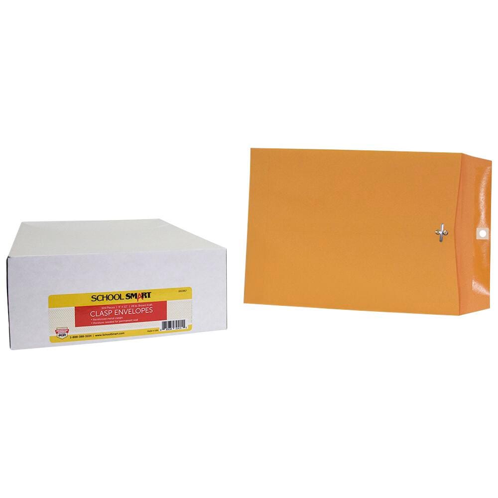 School Smart Kraft Envelopes with Clasp, 9 x 12 Inches, Pack of 100 2013917